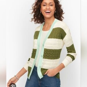 CHARTER CLUB Elegant Green and Cream Women's Cardigan